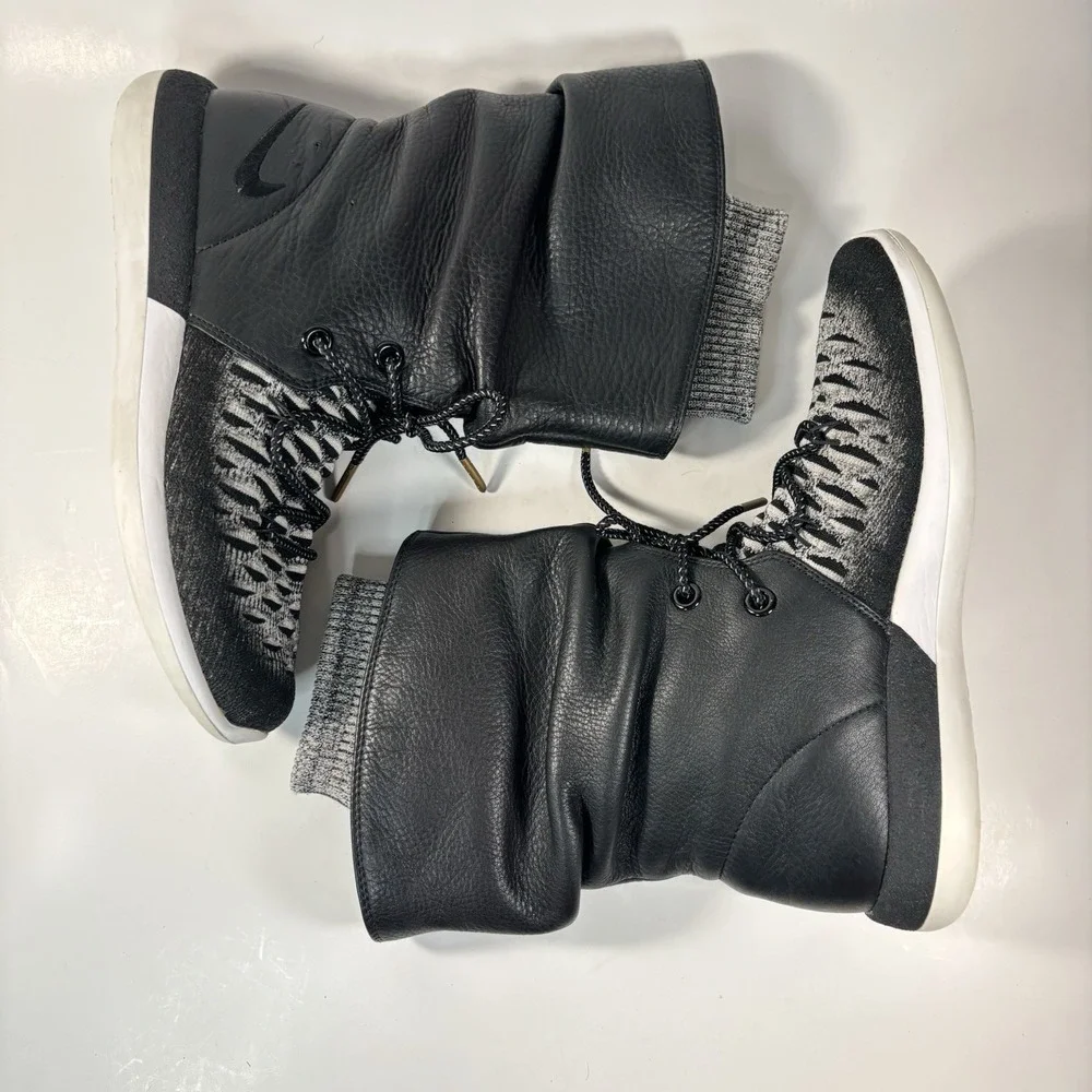 NIKE ROSHE TWO HI FLYKNIT DEEP Women's Athletic Sneaker Boots Black/White Sz 9